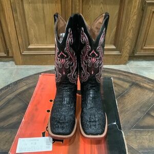 FERRINI Italia Black & Pink Ladies Print Caiman leather cowboy boots 9.5M preown